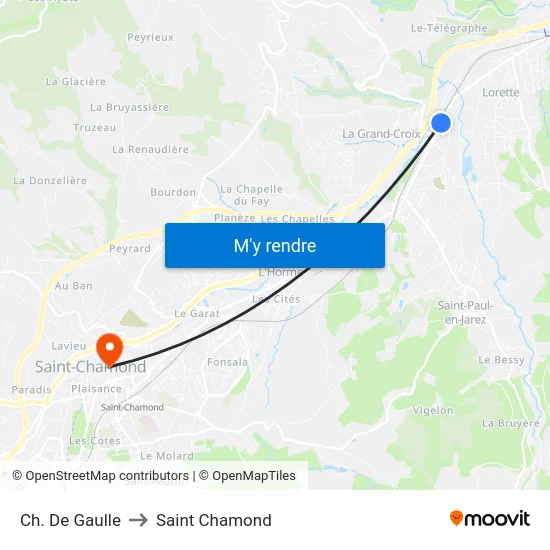 Ch. De Gaulle to Saint Chamond map