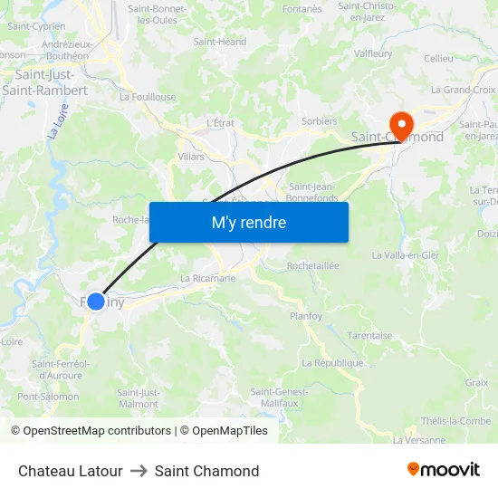 Chateau Latour to Saint Chamond map