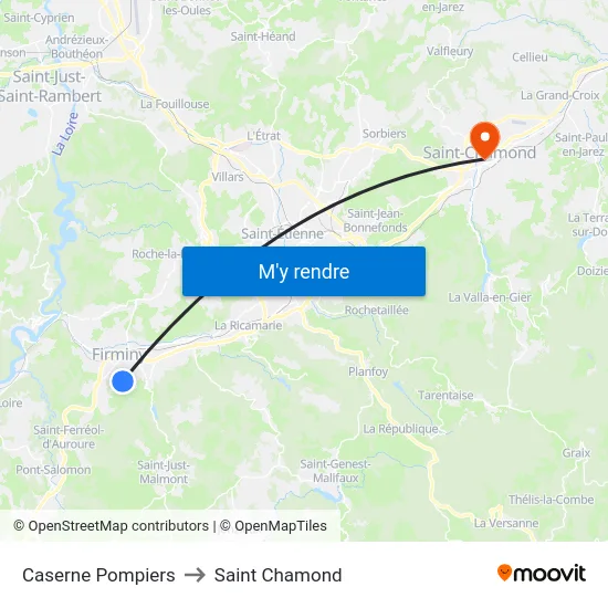 Caserne Pompiers to Saint Chamond map