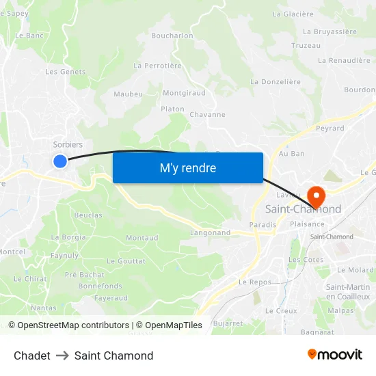Chadet to Saint Chamond map