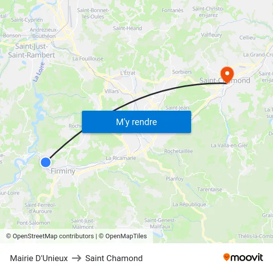 Mairie D'Unieux to Saint Chamond map