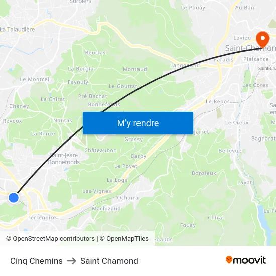 Cinq Chemins to Saint Chamond map
