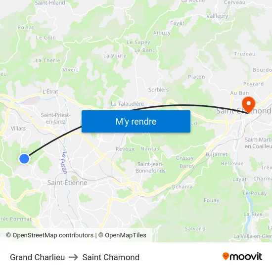 Grand Charlieu to Saint Chamond map