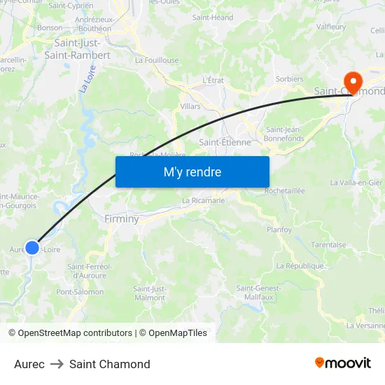 Aurec to Saint Chamond map