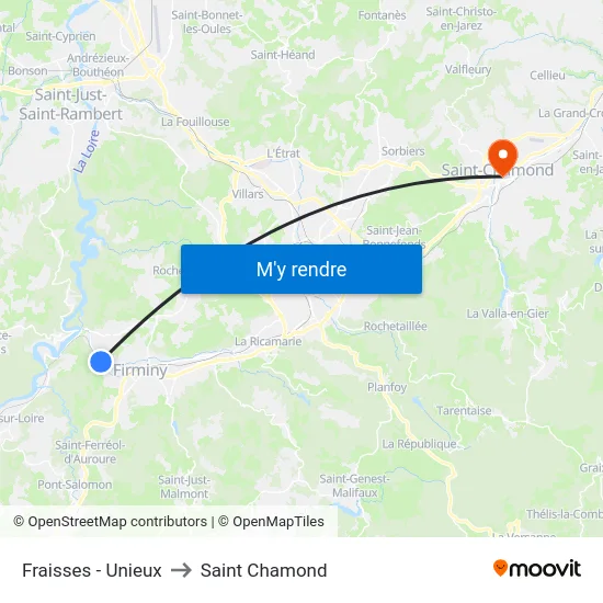 Fraisses - Unieux to Saint Chamond map