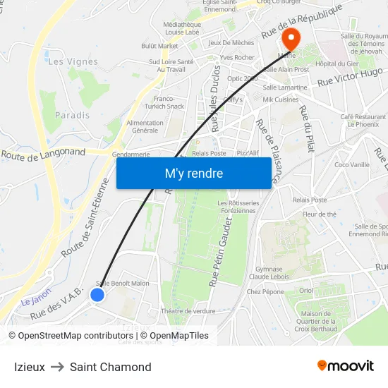 Izieux to Saint Chamond map