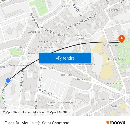 Place Du Moulin to Saint Chamond map