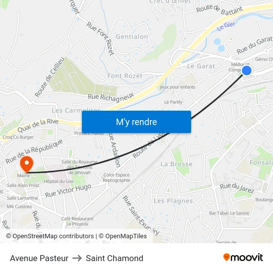Avenue Pasteur to Saint Chamond map
