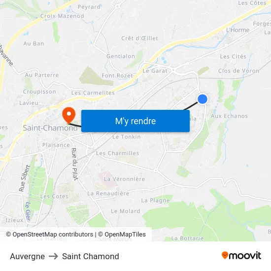 Auvergne to Saint Chamond map