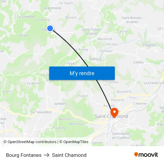 Bourg Fontanes to Saint Chamond map