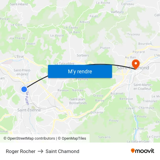 Roger Rocher to Saint Chamond map
