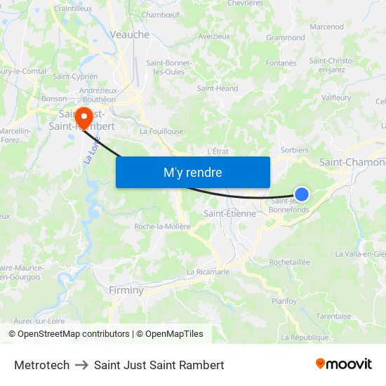 Metrotech to Saint Just Saint Rambert map