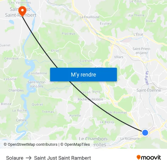 Solaure to Saint Just Saint Rambert map