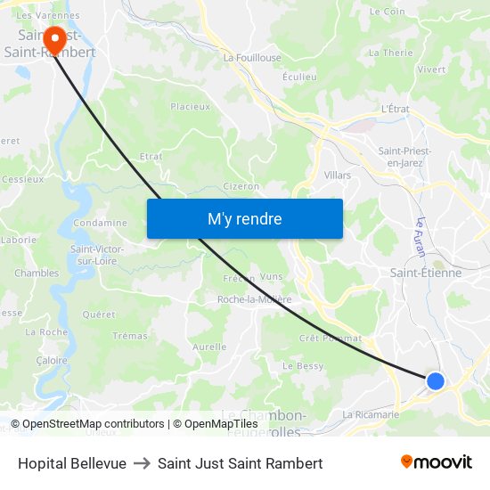 Hopital Bellevue to Saint Just Saint Rambert map