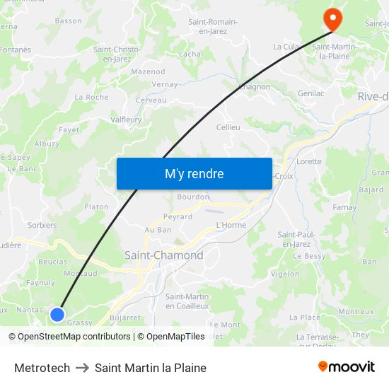 Metrotech to Saint Martin la Plaine map