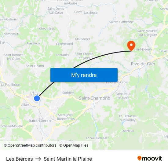 Les Bierces to Saint Martin la Plaine map