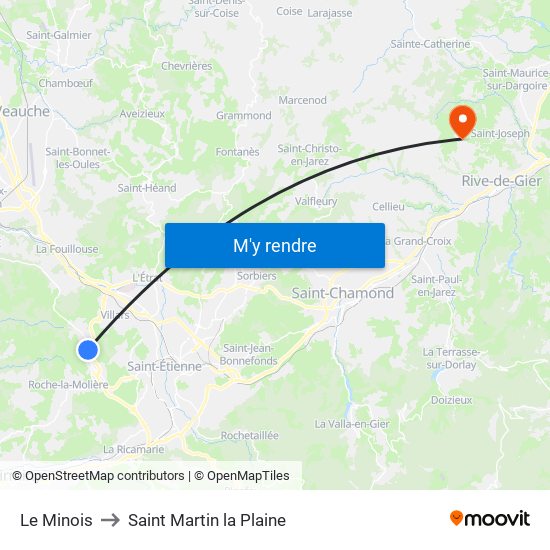 Le Minois to Saint Martin la Plaine map