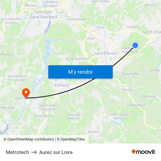 Metrotech to Aurec sur Loire map