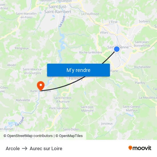 Arcole to Aurec sur Loire map