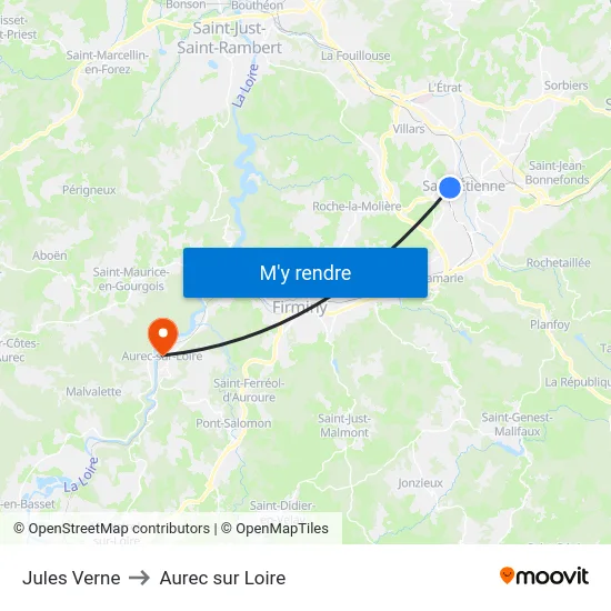 Jules Verne to Aurec sur Loire map