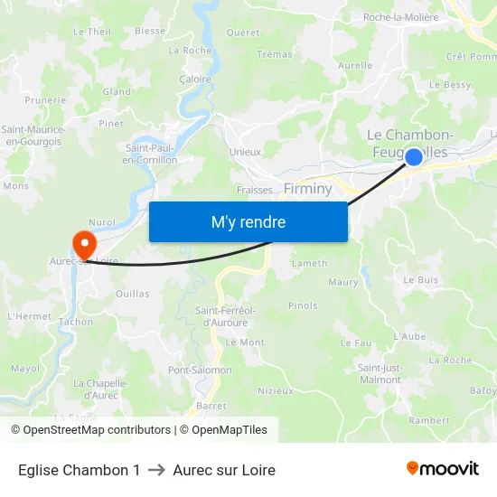 Eglise Chambon 1 to Aurec sur Loire map