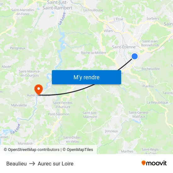 Beaulieu to Aurec sur Loire map