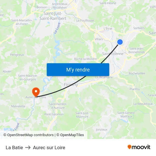 La Batie to Aurec sur Loire map