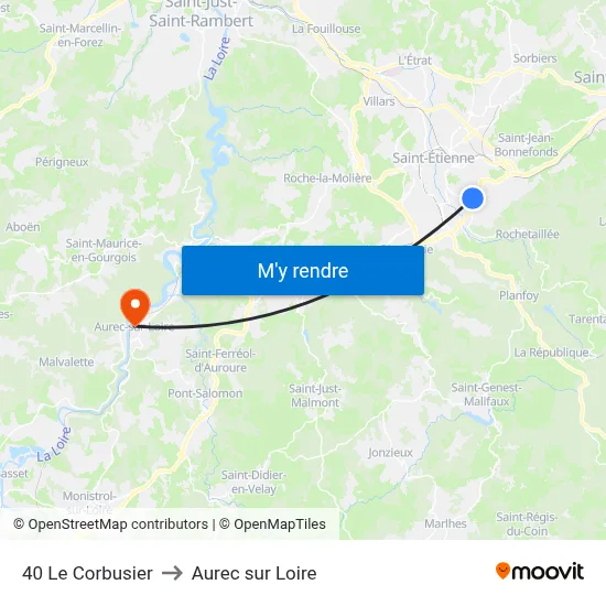 40 Le Corbusier to Aurec sur Loire map