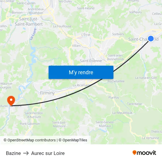 Bazine to Aurec sur Loire map