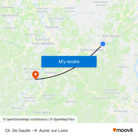 Ch. De Gaulle to Aurec sur Loire map