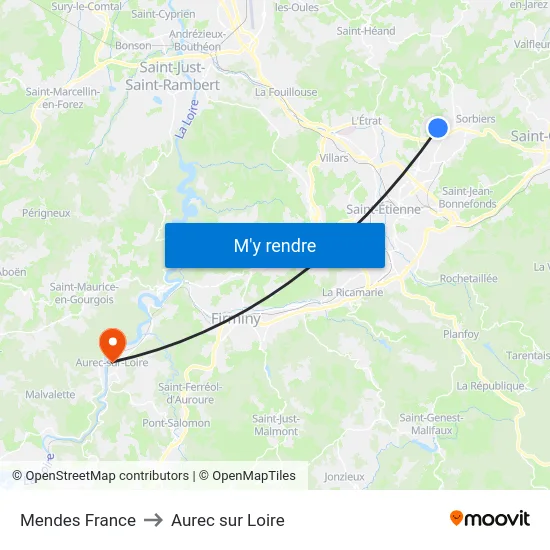 Mendes France to Aurec sur Loire map