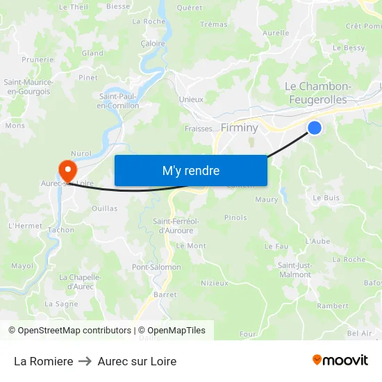 La Romiere to Aurec sur Loire map