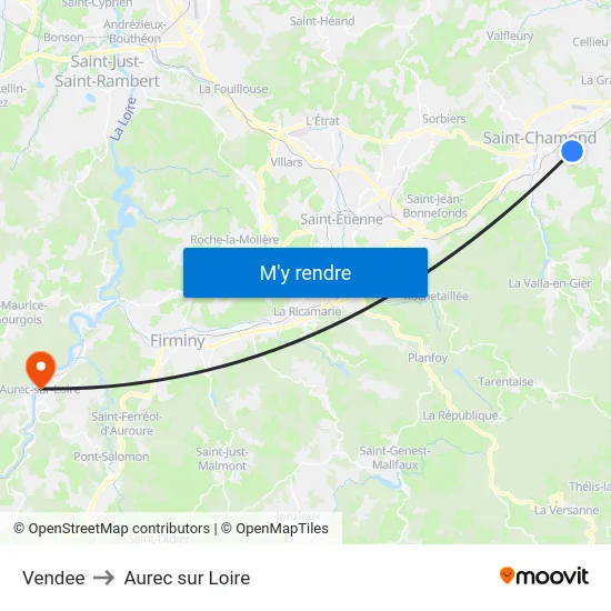 Vendee to Aurec sur Loire map
