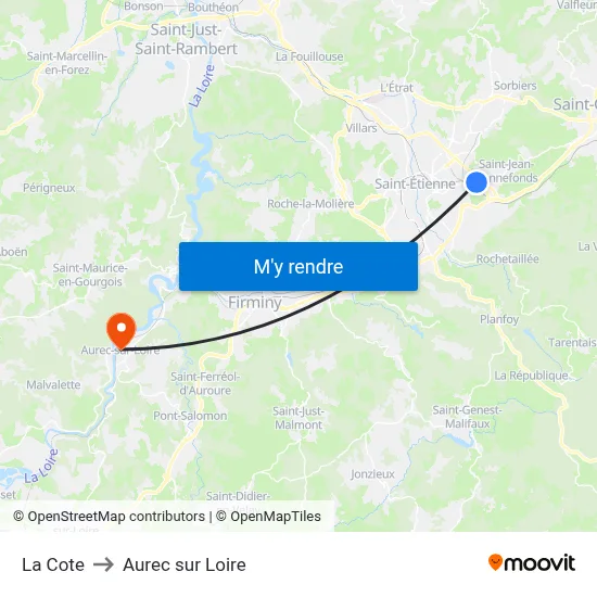 La Cote to Aurec sur Loire map
