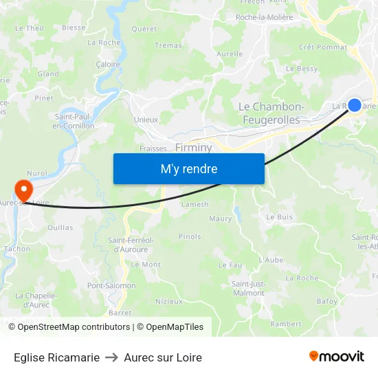 Eglise Ricamarie to Aurec sur Loire map