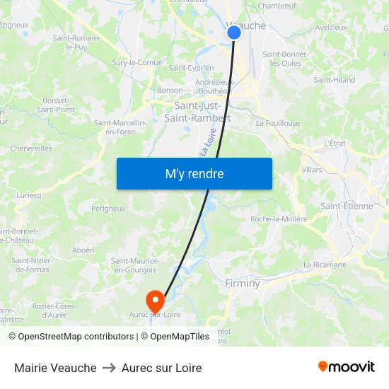 Mairie Veauche to Aurec sur Loire map