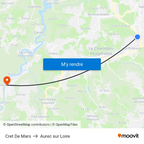 Cret De Mars to Aurec sur Loire map