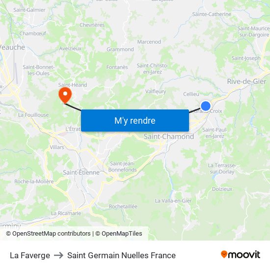 La Faverge to Saint Germain Nuelles France map