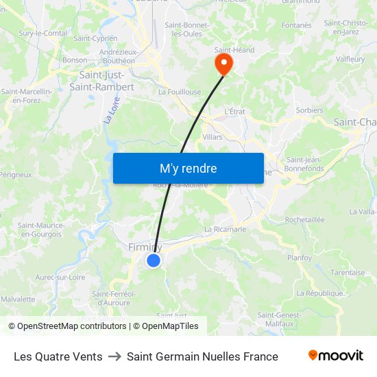 Les Quatre Vents to Saint Germain Nuelles France map