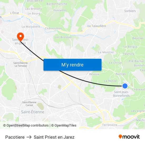 Pacotiere to Saint Priest en Jarez map