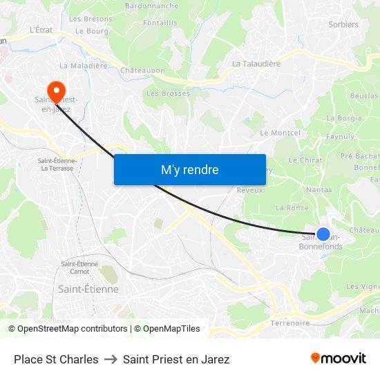Place St Charles to Saint Priest en Jarez map