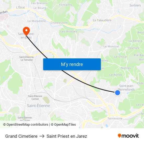 Grand Cimetiere to Saint Priest en Jarez map