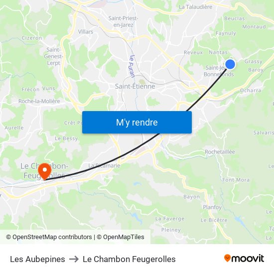 Les Aubepines to Le Chambon Feugerolles map