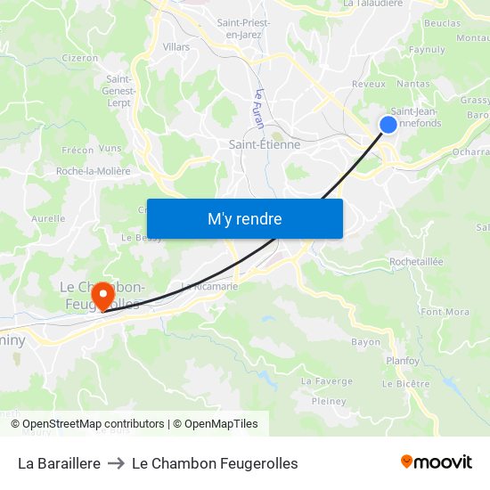 La Baraillere to Le Chambon Feugerolles map