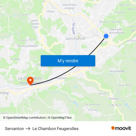 Servanton to Le Chambon Feugerolles map