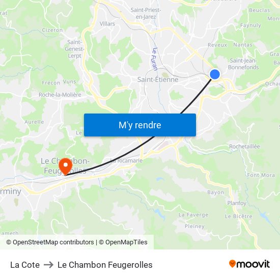 La Cote to Le Chambon Feugerolles map