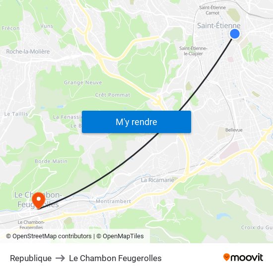 Republique to Le Chambon Feugerolles map
