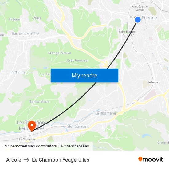 Arcole to Le Chambon Feugerolles map
