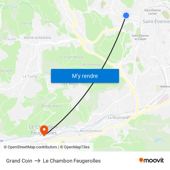 Grand Coin to Le Chambon Feugerolles map