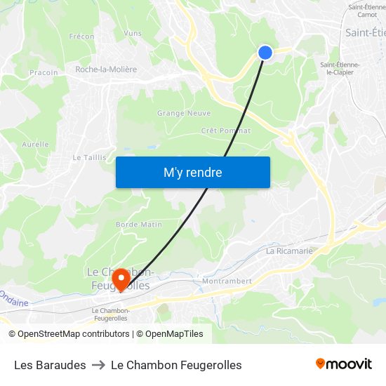 Les Baraudes to Le Chambon Feugerolles map